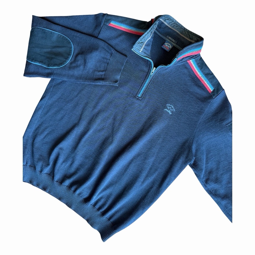Paul & Shark Yatching L sweater leather detailing elbow patches 1/4 zip jumper